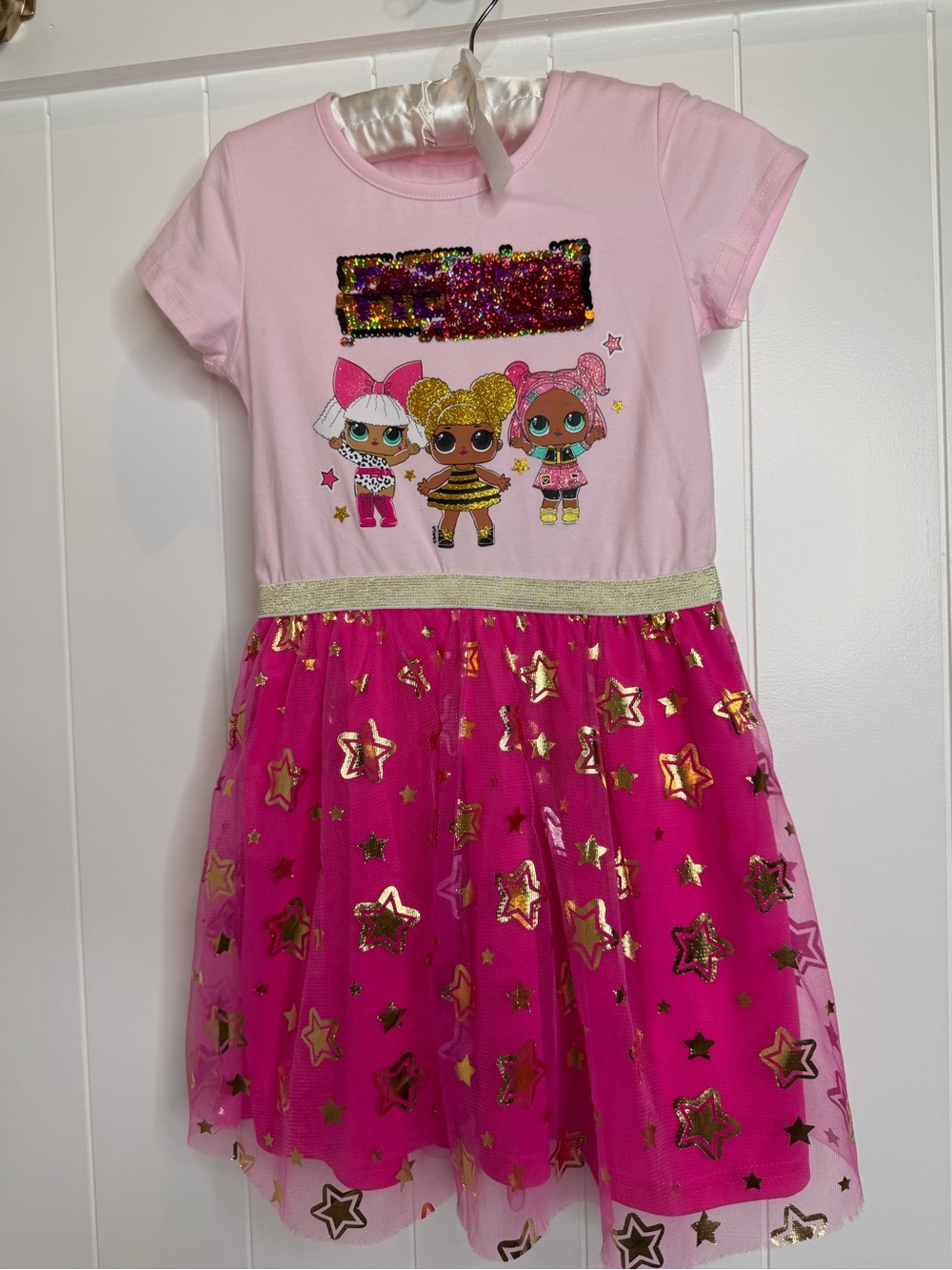 L.O.L. Surprise! Pink and Gold Sequin Star Tulle Dress